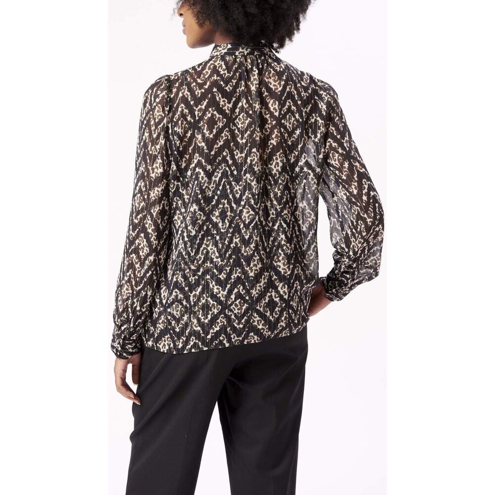 Marie Oliver Lauren Mixed Print Long Sleeve Blouse with Scarf Detail Black Small - Picture 2 of 13
